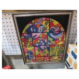 VTG FRAMED NEEDLE POINT MARC CHANG STAIN GLASS WIN