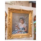 GOLD ORNATE FRAMED LADIES PORTRAIT ON CANVAS