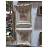 2 WHITE ORNATE FRAMED VICTORIAN LADY PRINTS