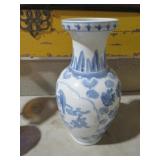 ASIAN CERAMIC BLUE AND WHITE VASE
