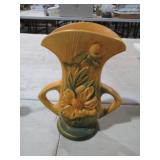 8" ROOSEVILLE DBL HANDLE POTTERY VTG VASE
