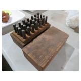 OLD WOOD PUNCH SET IN WOODEN BOX