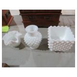 3 FENTON HOBNAIL VASE AND CANDY DISHES