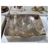 COLLECTION CLEAR GLASS ETCHED CRUETT, PLATE, MISC