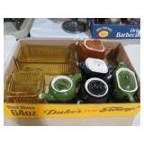 HALL CREAMERS, AMBER REFRIGERATOR GLASS DISHES