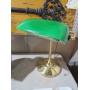 GREEN EMERALD GLASS SHADE LAMP W/BRASS BASE