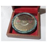 BRASS 40 YEAR CALENDER 1992-2031 IN ORIG. WOOD BOX