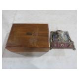 METAL INDIAN WALL PLAQUE & WOOD BOX