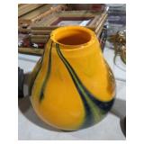 HAND BLOWN BLACK AND ORANGE VASE