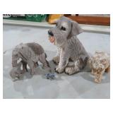 BOX OF 2 ELEPHANTS  AND DOG STATUES