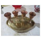 BRASS/BRONZE STEMMED CUPS W/TRAY