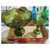 VTG IND. AVO GREEN PEDESTAL &TEARDROP COMPOTES