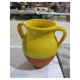 VTG YELLOW AND BROWN POTTERY WALL URN PLANTER