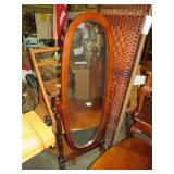 CHERRY FINISH OVAL DRESSING MIRROR ON STAND