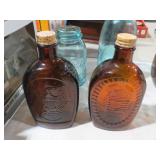 2 VTG BROWN GLASS SYRUP BOTTLES
