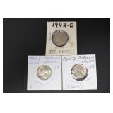 (3) 35% SILVER WAR NICKELS