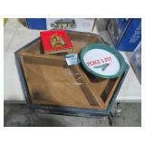 WOOD DIVIDED SRVG TRAY & BOWL& BRASS LIKE ORNAMENT