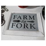 FRAMED METAL FARM FORK SIGN