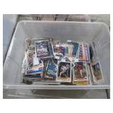 PLASTIC TUB FULL OF BASEBALL/ FOOTBALL  CARDS
