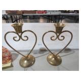 PAIR OF VTG BRASS ART CANDLE HOLDERS