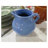LARGE BLUE GLAZED YELLOW WARE COUNTRY PITCHER