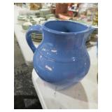 LARGE BLUE GLAZED STONEWARE YELLOW WARE PITCHER