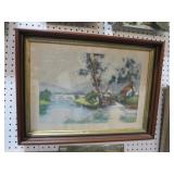 VTG FRAMED COTTAGE SCENE PRINT