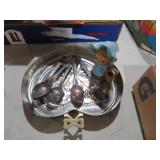 COPPER HEART WALL HANGING, SILVER PLATE SPOONS MIS