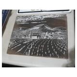 10" VTG PRINT BLOCK FARM SCENE