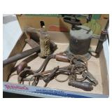 OLD BLOW TORCH AND OTHER ANTIQUE TOOLS