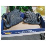 2 1968 MILLER STUDIO BLACK & GOLD CHALKWARE SWANS