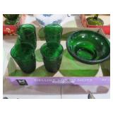 VTG ANCH. HOCK. FOREST GREEN JUICE GLS,& HOOSIER B