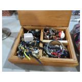 WOOD BOX WITH ESTATE JEWELRY