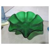 11" GREEN BASKET WEAVE BOWL