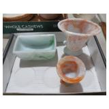 WHITE,ORANGE & GREEN AKRO AGATE SLAG GLASS