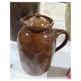 VTG BROWN CROCK PITCHER WITH LID