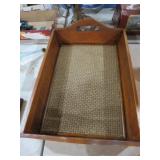 VTG WOOD & RATTAN TEA TRAY