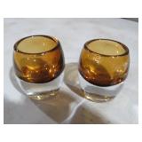 LIGHT AMBER GLASS THICK CLEAR CANDLE HOLDERS