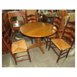 SOLID WOOD PEDESTAL TABLE W4 LADDER BACK CHAIRS