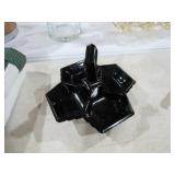 TIARA  ART DECO BLACK GLASS RELISH DISH