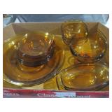 COLL OF AMBER PLATES, SAUCERS,BOWLS MISC ITEMS