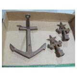 2 CAST IRON STAR FINEALS, BRASS SAILBOAT PLAQUE