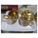 PICKARD CHINA ETCHED GOLD SUGAR/CREAMER SET