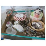 COLLECTION OF FIGURINES, GLASSES, NECKLACE, MISC