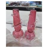 ANTIQUE VICTORIAN CRANBERRY ART GLASS VASEES