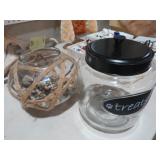 GLASS PET TREAT JAR & ROUND VASE WITH PEBBLE ROCKS