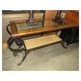 ORN WROUGHT IRON BASE, GLASS TOP ENTRY/SOFA TABLE