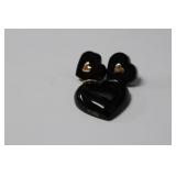 14K GOLD & BLACK CORAL EARRINGS AND PENDANT