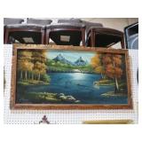 FRAMED SIGNED OIL ON VELVET NATURE SCENE PAINTING