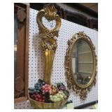 VTG GOLD LARGE LADLE WALL HANGING W/GRAPE